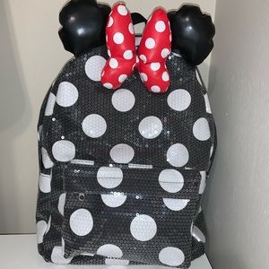 Minnie Mouse black and white polka dot bow sequin full size backpack